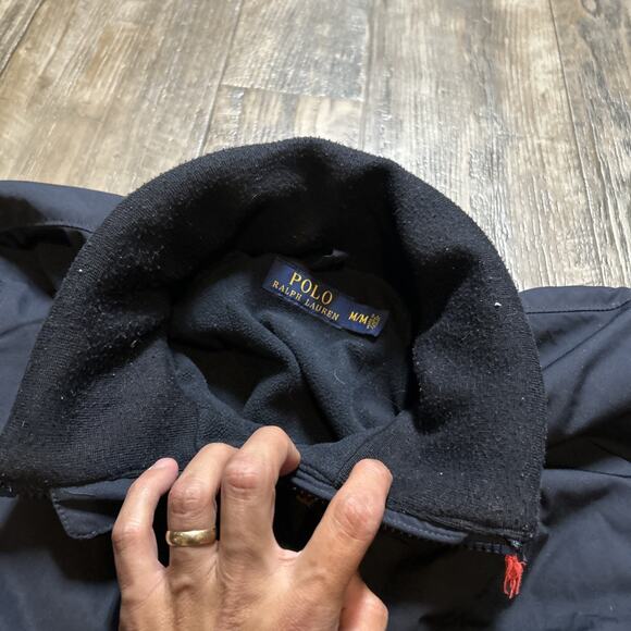 VTG Polo Ralph Lauren Men's Jacket M Navy Fleece Lined Full Zip Hidden Hood - Picture 3 of 6